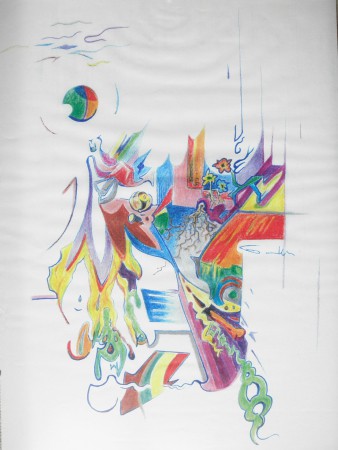 "moving space" Kugelschreiber und Buntstifte auf Papier, 2003